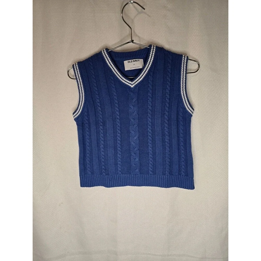 Old Navy Boys Navy Solid V-Neck Knit Sweater Vest Sleeveless Regular T2. 10-12